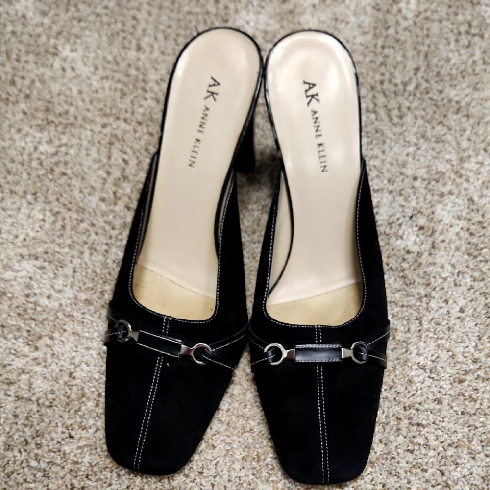 Anne Klein Black Mules with Silver Accents
